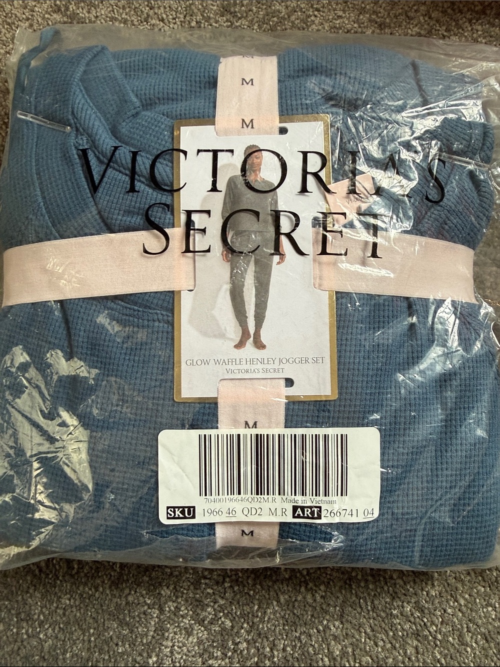 Victoria's Secret Blue Waffle Henley Jogger Set
